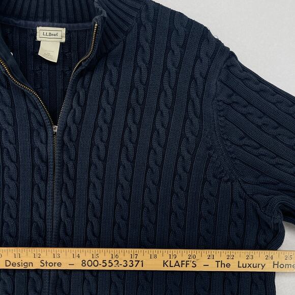 LL BEAN Sweater Womens 3X Plus Cable Knit Mock Neck Full Zip Cotton Blue - Picture 13 of 14